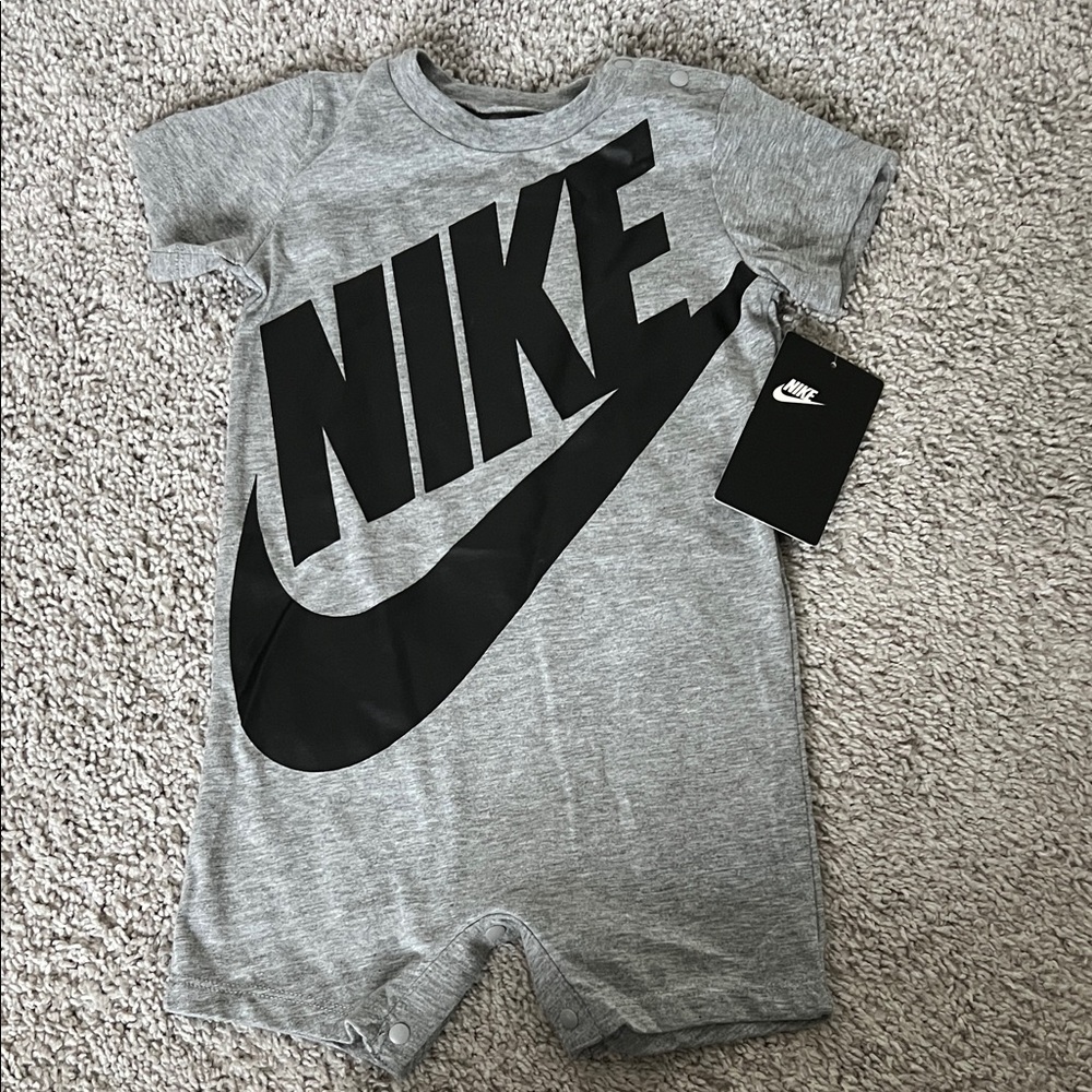 Nike Infant Gray Romper with Black Logo